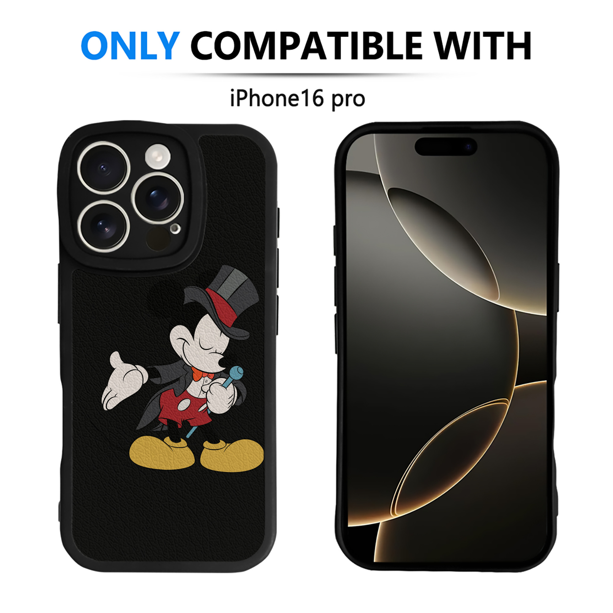 （画像用） ミッキーマウス Mickey Mouse 【iPhone 16シリーズ対応】シリコンスマホケース（レザー調） 材質：シリコン